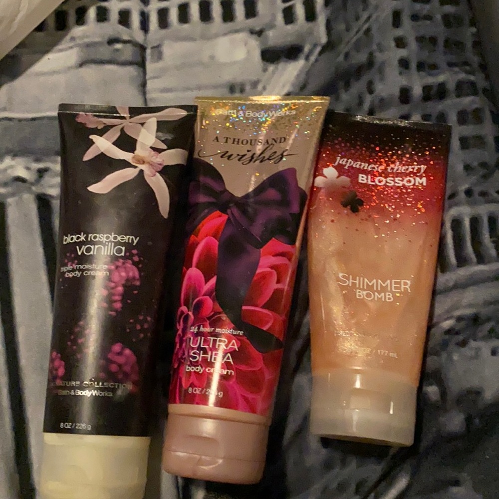 Bath and body works shimmer and 2 body creams